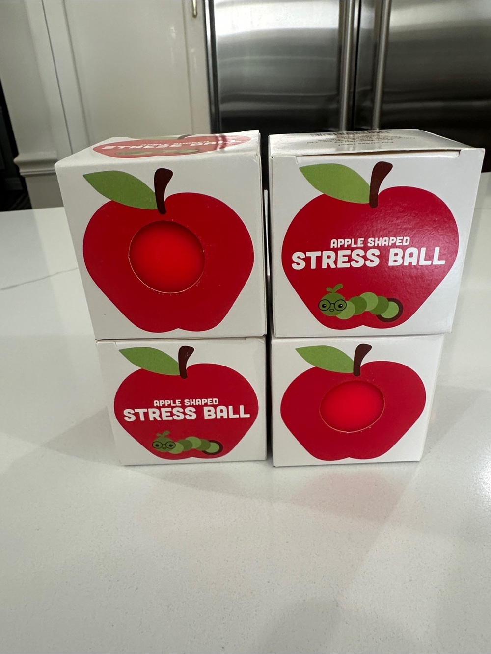 Set of 4  Apple Shaped Stress Ball - Bright Red (Set of 4)